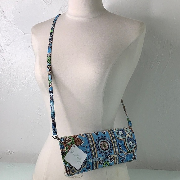 Vera Bradley Bali Blue Sleek wallet crossbody Clutch purse NWT - Picture 1 of 16